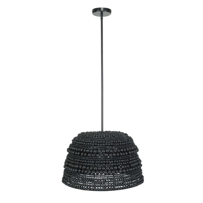 Black Beaded Wood Pendant