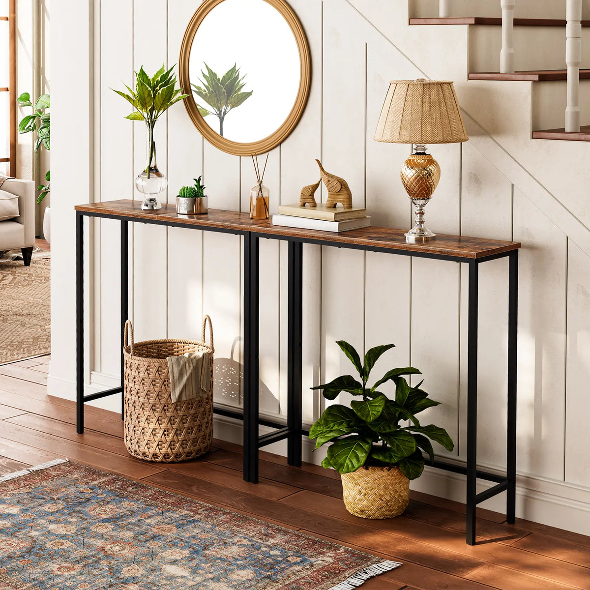 Hoobro 29.5" Rustic Brown and Black Console Table