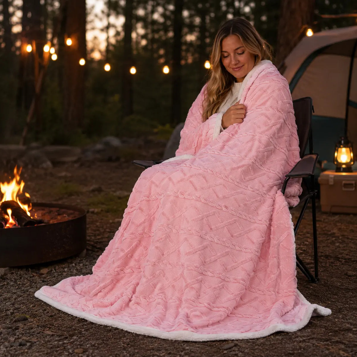 Sherpa Fleece Outdoor Throw Blanket - Soft Texture Fleece Fabric Polyester Fiber Solid Colors, Couch & Bed Blanket for Camping, Travel