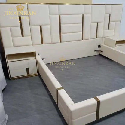 High End Modern Luxury Soft Bed Frame Bedroom Set Genuine Double Leather King Queen Size Bed