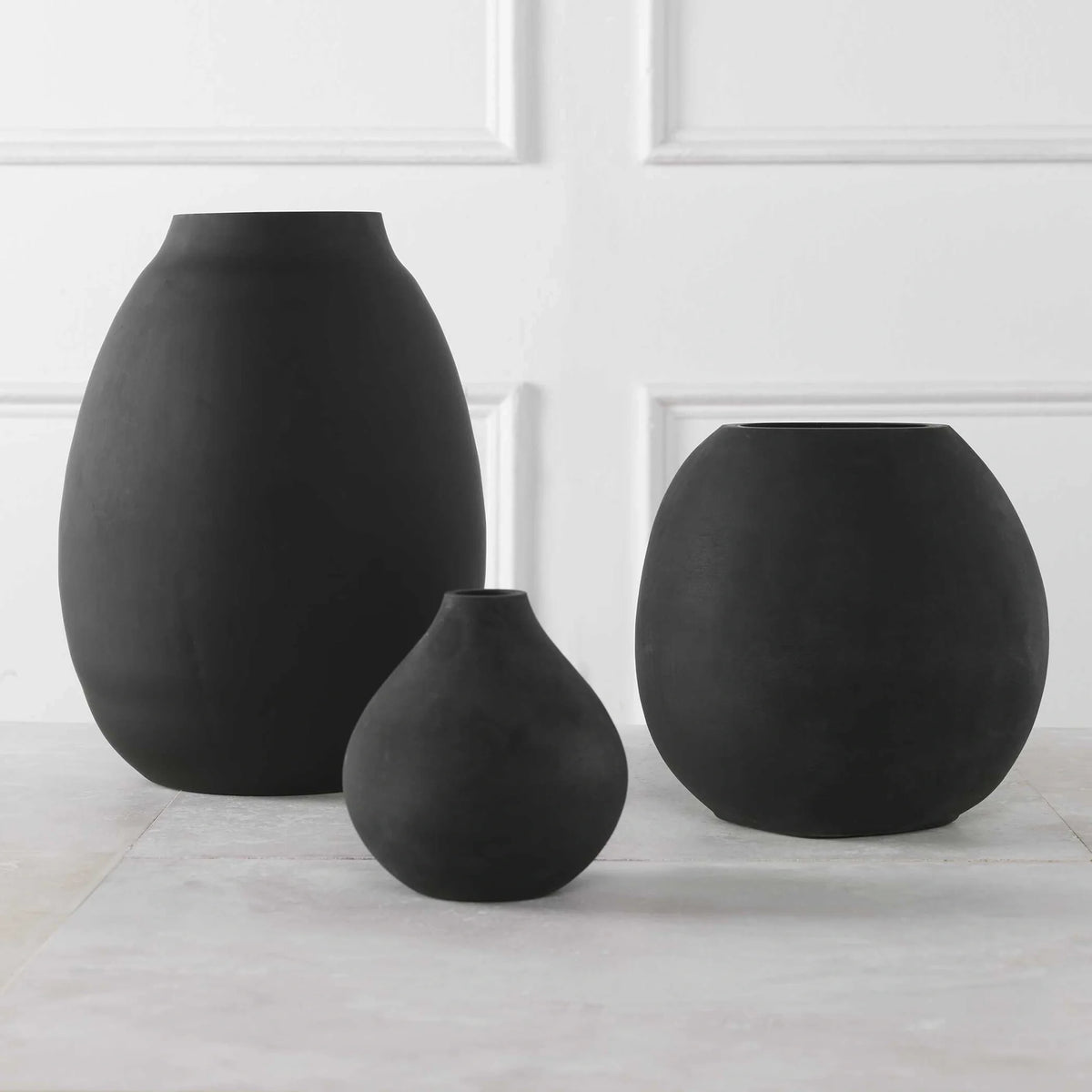 Matte Black Glass Vases, Set of 3