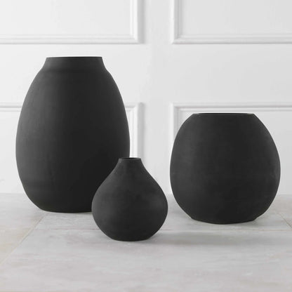 Matte Black Glass Vases, Set of 3