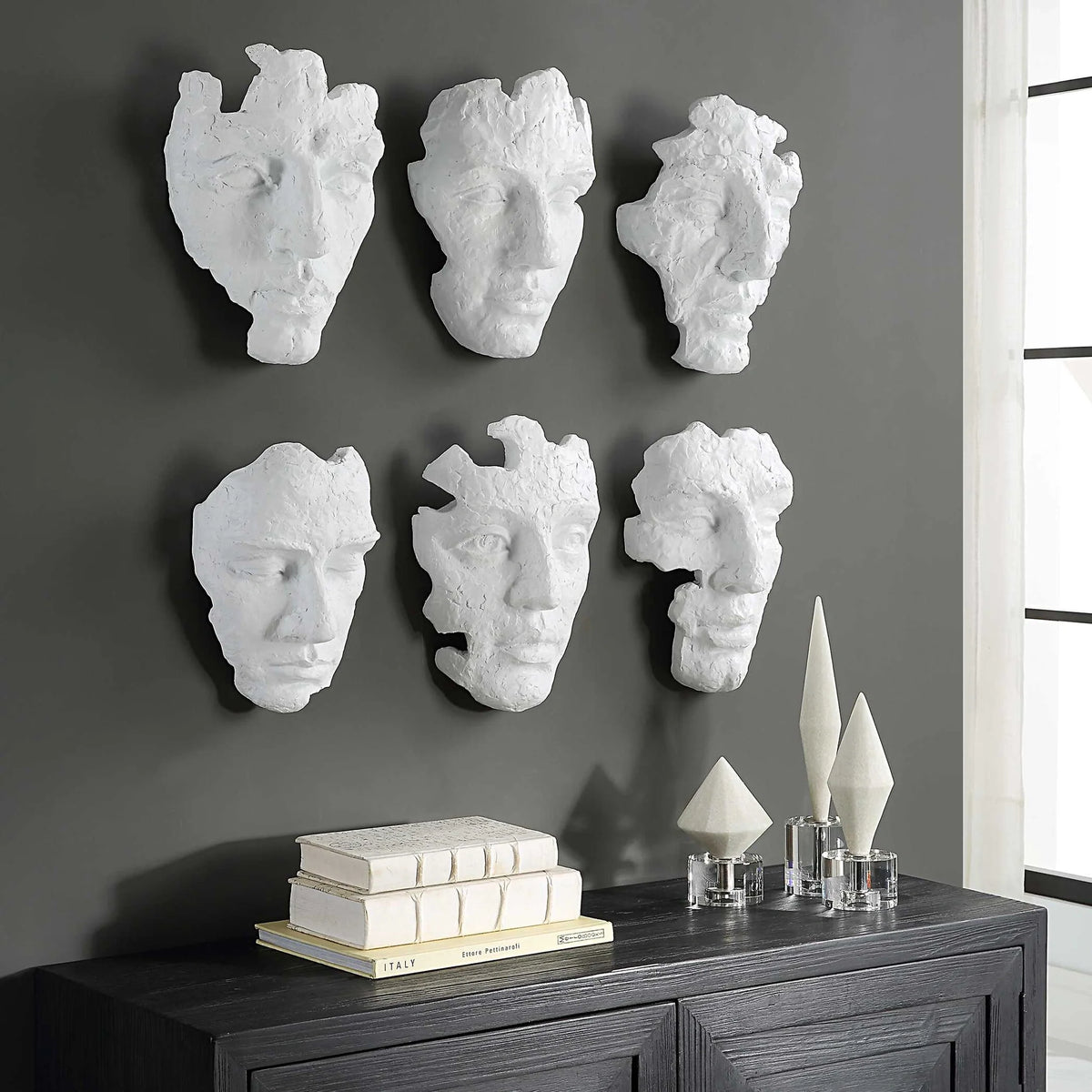 Sculptural Mask Wall Decor, Set of 6