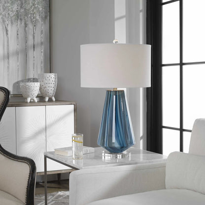Teal-Gray Glass Table Lamp