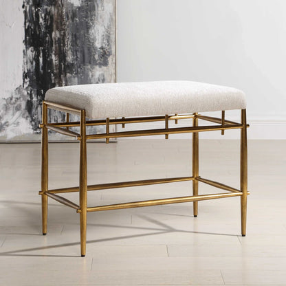 Plush White Small Brass Bench