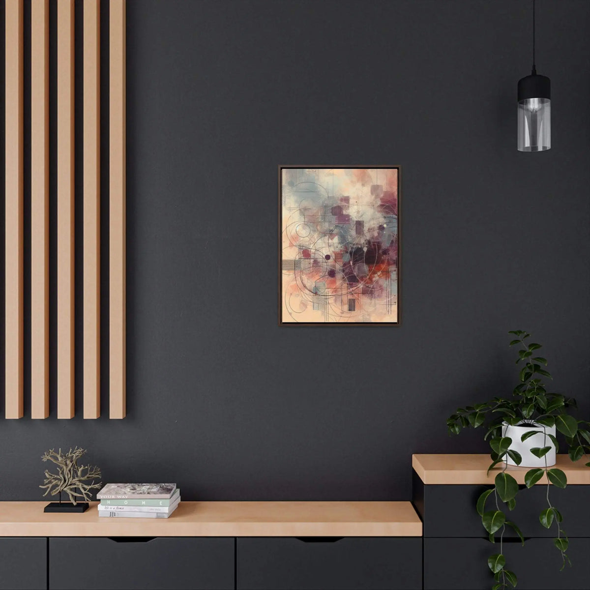 Abstract Framed Canvas Wall Art | 100% Cotton Canvas on Poplar Wood Frame, Walnut or Black | Five Vertical Sizes