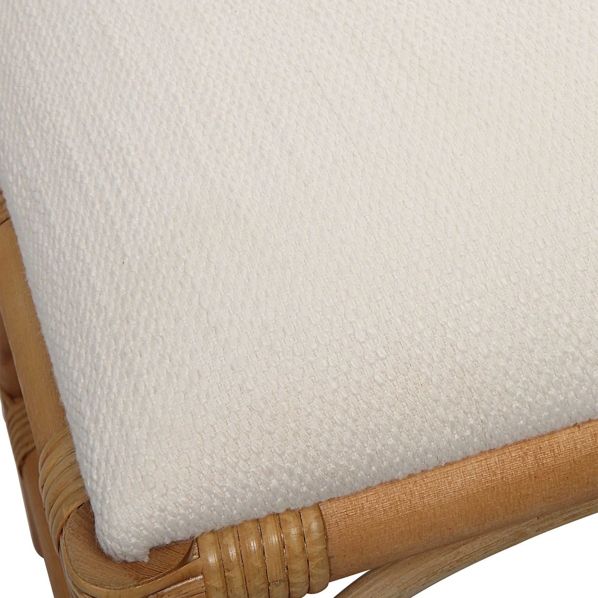 White Fabric Rattan Bench