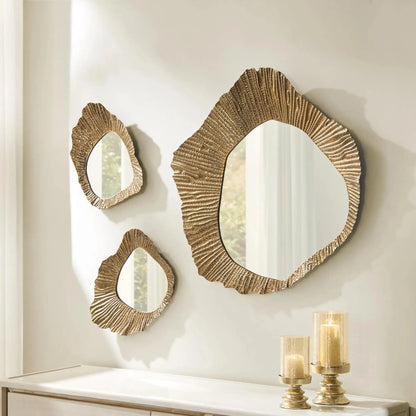 Z Gallerie Cara Cluster Trio Wall Mirror | Set of 3 Hand-Forged Iron Mirrors in Antiqued Gold | Sculptural Wall Décor
