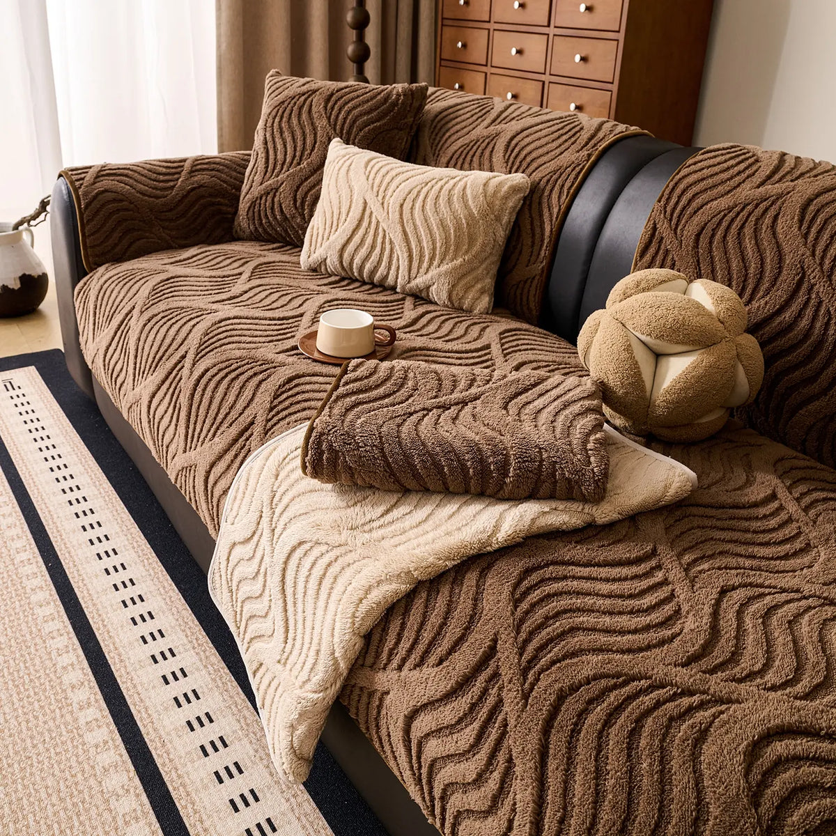 Bohemian Style Plush Sofa Cushion Cover, Soft Winter & Autumn Decorative Throw Pillow Case, Home Furniture Accessory, Home Textile