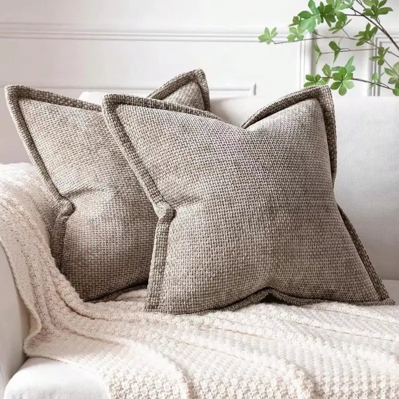 Chenille Decorative Cushion Covers - Set of 2 in Modern Farmhouse Style, Featuring Hidden Zipper and Soft Textured Fabric for Living Room