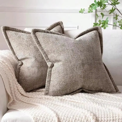 Chenille Decorative Cushion Covers - Set of 2 in Modern Farmhouse Style, Featuring Hidden Zipper and Soft Textured Fabric for Living Room