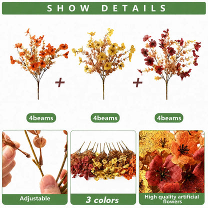 12-Pack Faux Floral Artificial Flowers - Decorative Silk Mums with Realistic Eucalyptus Leaf & Dried Eucalyptus Artificial Flowers