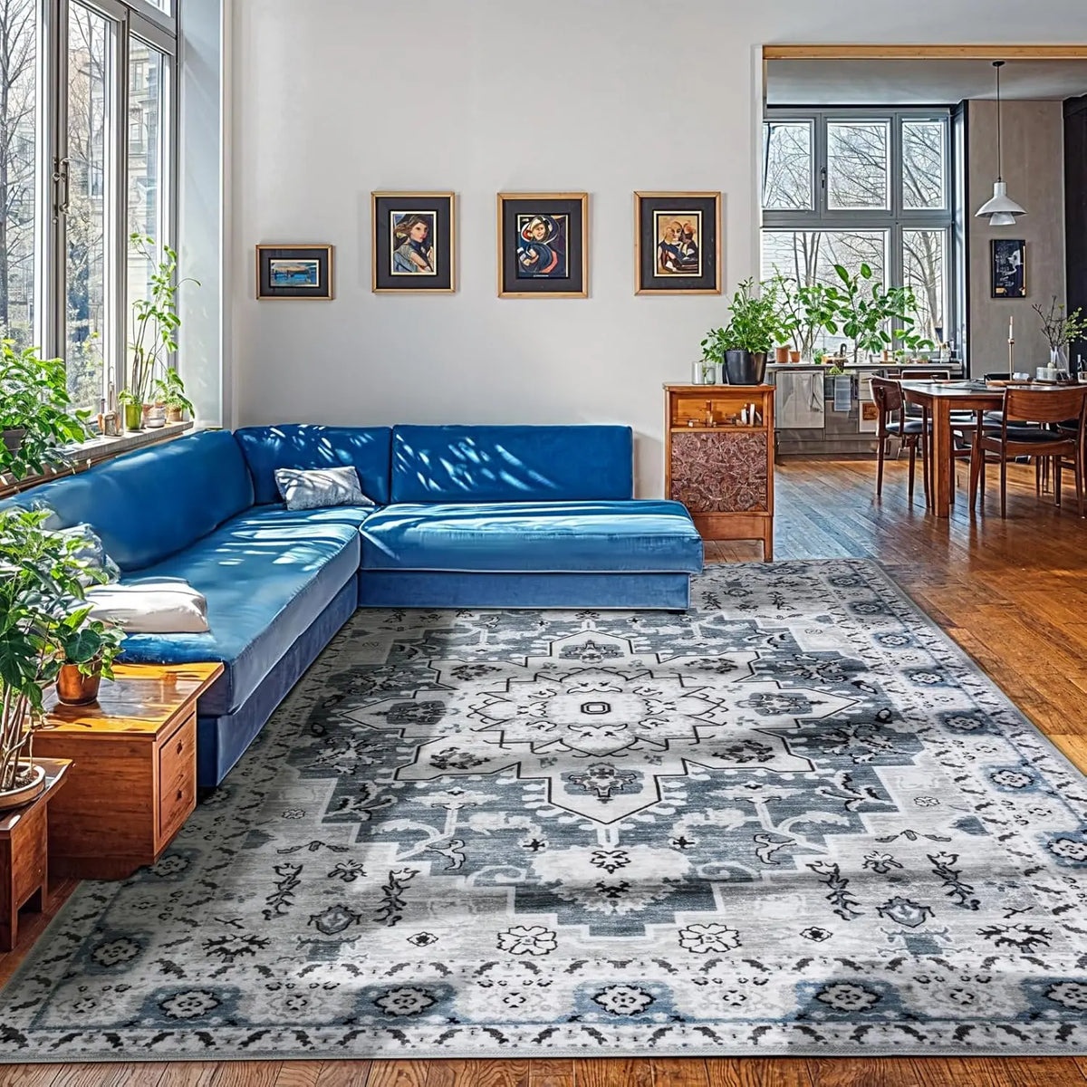 Shilucheng Boho Area Rug 9X12 Washable Rugs for Bedroom Low Piles Indoor Rugs, Non Slip Soft Rugs for Living Room, Foldable Pet Friendly Area Rugs,Summerwins,Back to School,Dorm Essentials,Home Decor,Home Essentials