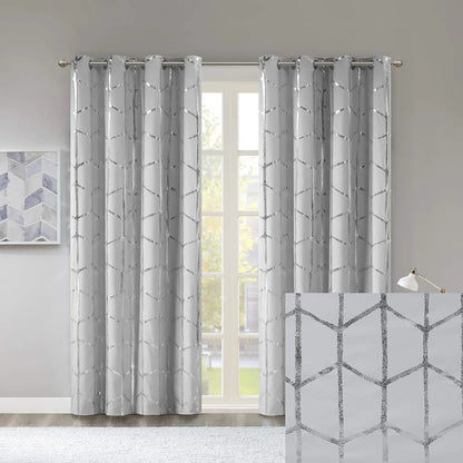 Raina Total Blackout Metallic Print Grommet Top Window Curtain Panel Thermal Insulated Light Blocking Drape for Bedroom Living Room and Dorm 1 Piece