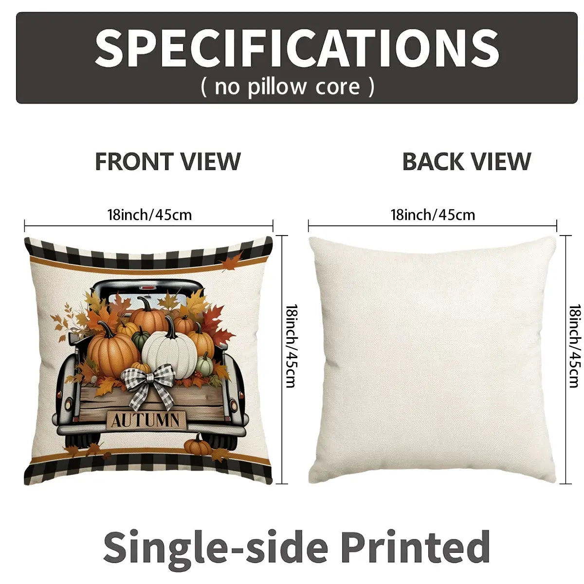 4-Piece Thanksgiving Cushion Covers with Retro Truck and Pumpkin Design