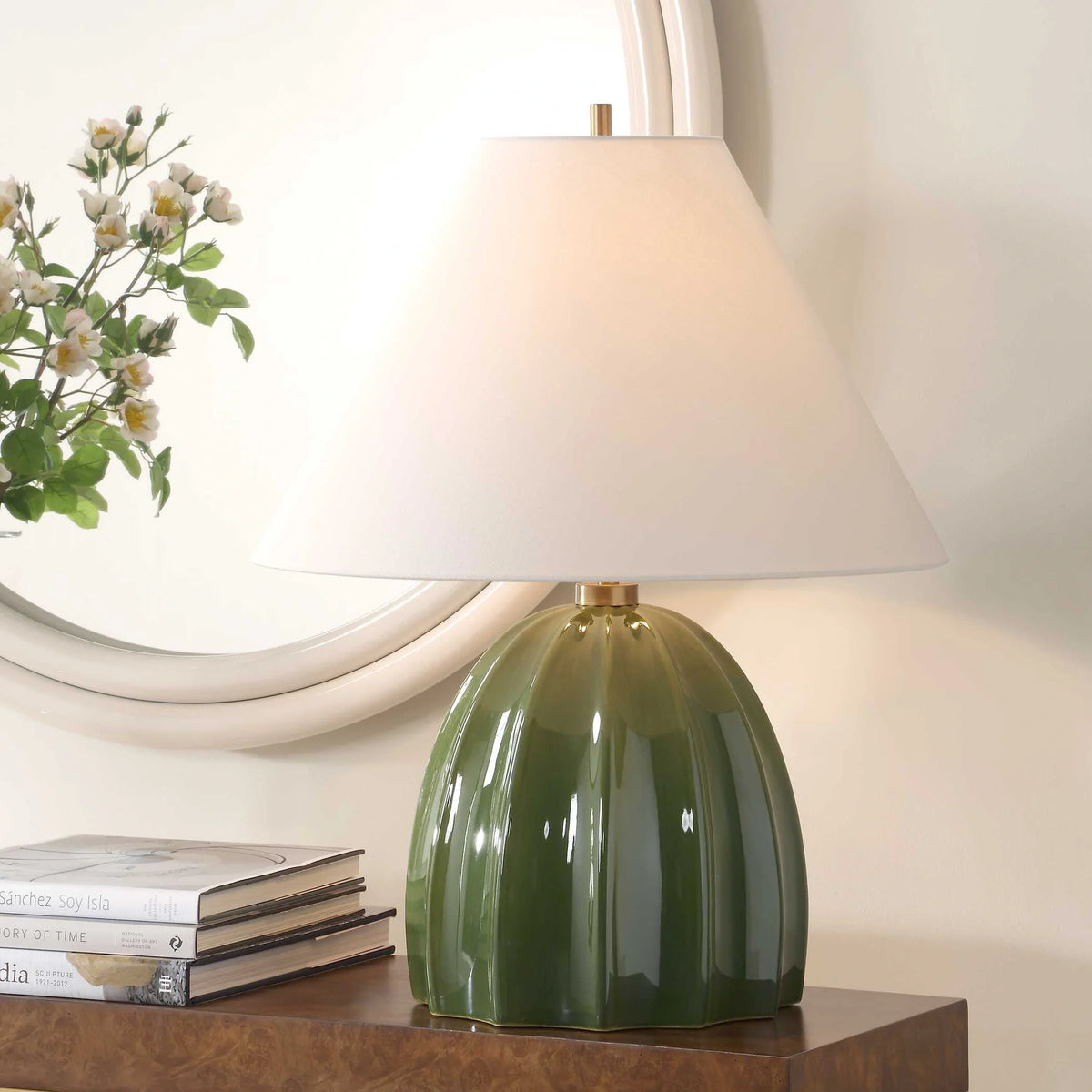 Moss Green Fluted Table Lamp