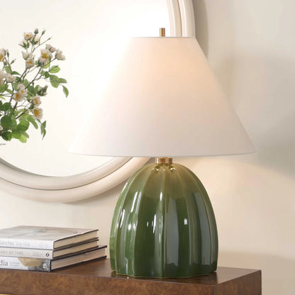 Moss Green Fluted Table Lamp