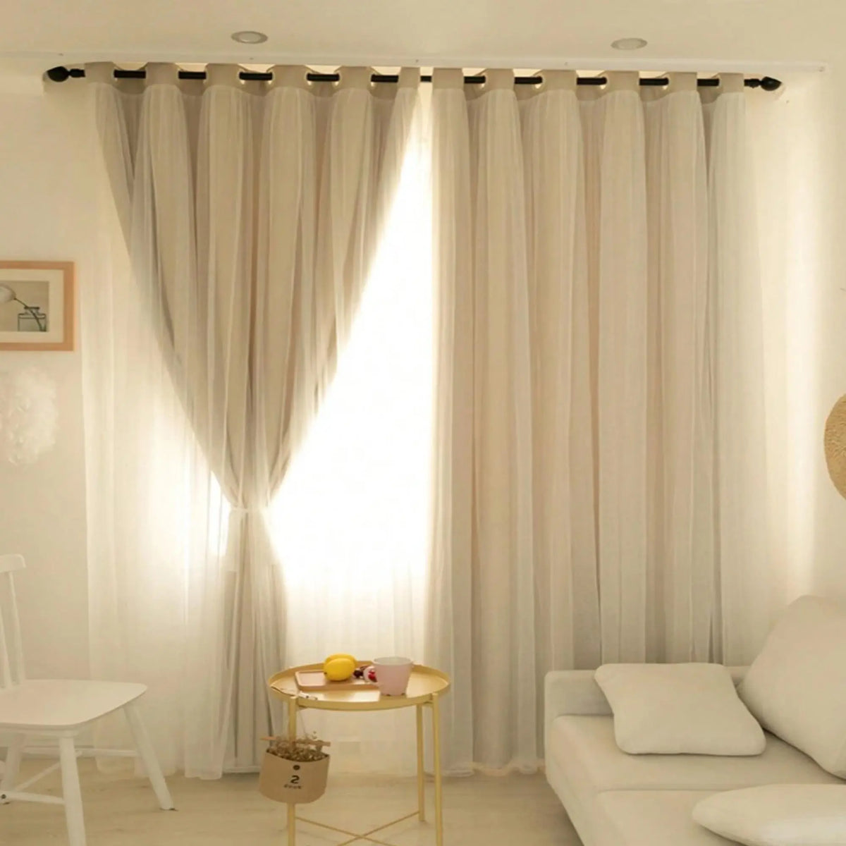 Solid Colour Double Layer Curtains | Light Filtering, Thermal Insulated | Wide Size Range 39" to 118"