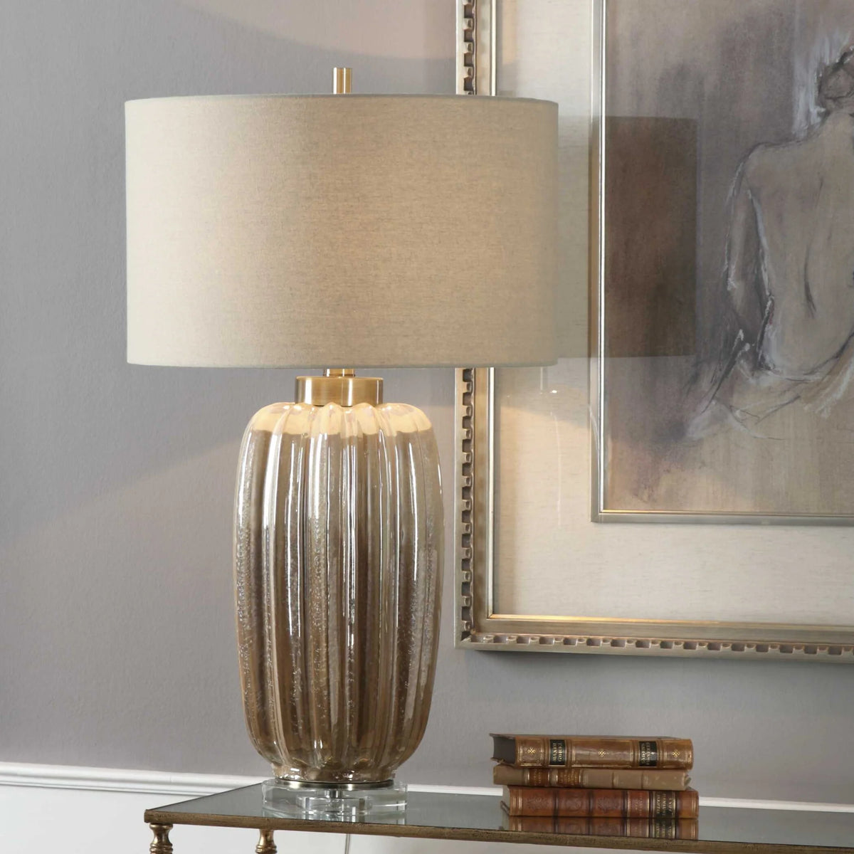 Ribbed Gold Ceramic Table Lamp