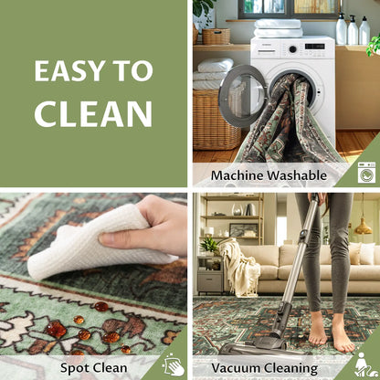 Neutral Vintage Washable Area Rug | Non-Slip, Machine Washable | Sizes 2×3 to 8×10