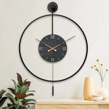 Large Pendulum Wall Clock 24" × 33" | Silent Non-Ticking Quartz Movement, Walnut Hands | Black or Black-Walnut