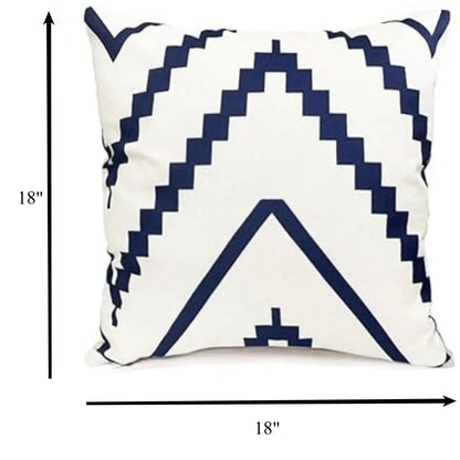 Blue Geometric Throw Pillow Covers - Set of 4, 18x18 Inch Linen Cases for Home Decor