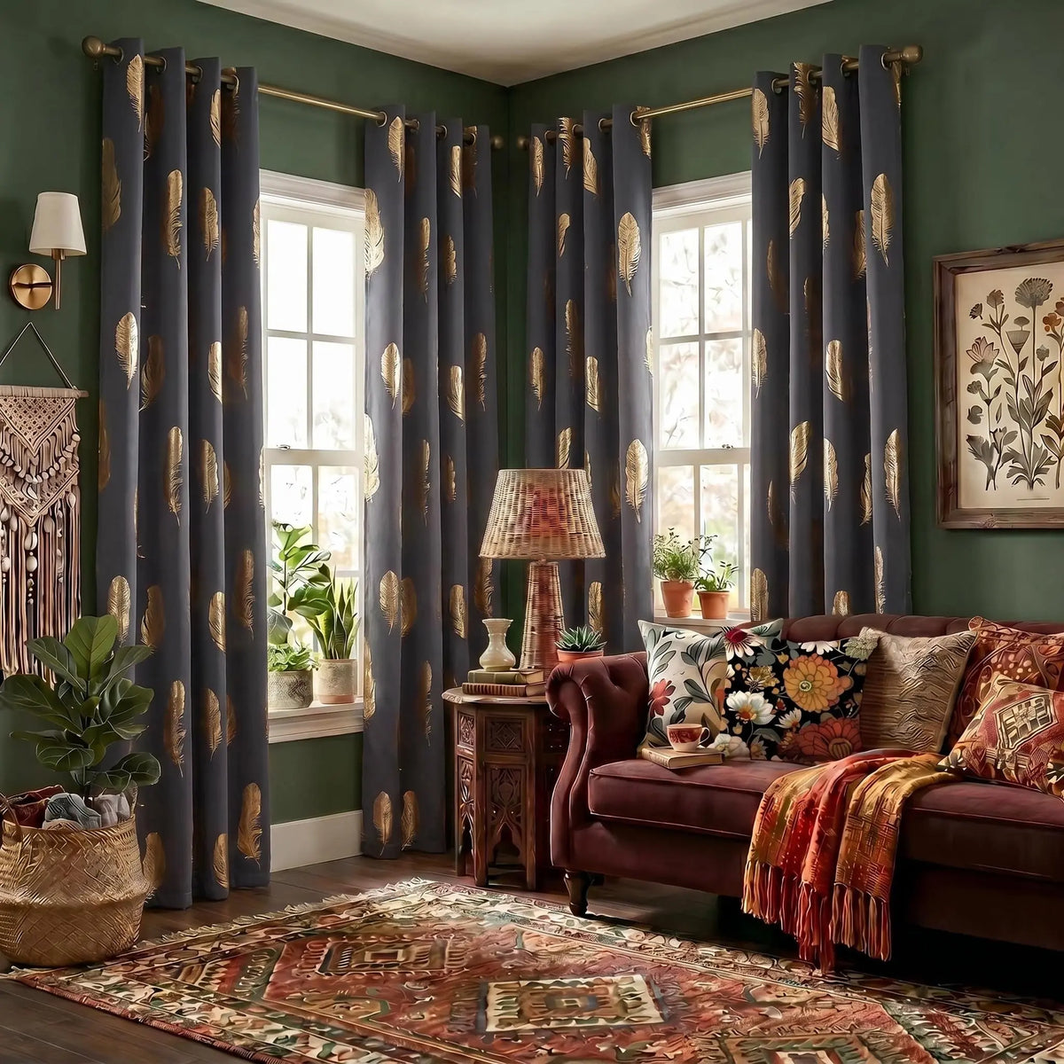 2 Panels of 52"x84" Foil Metallic Printed Grommet Blackout Curtains - Thermal Insulated Drapes for Privacy and Comfort