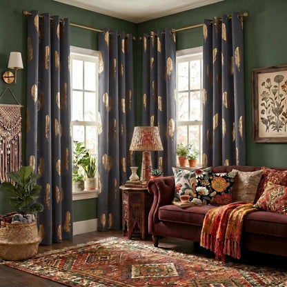2 Panels of 52"x84" Foil Metallic Printed Grommet Blackout Curtains - Thermal Insulated Drapes for Privacy and Comfort