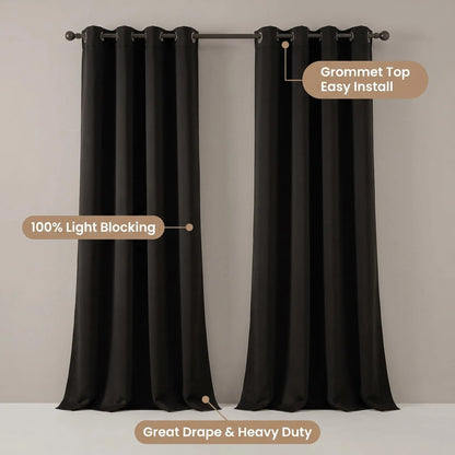 2-Panel 52"x84" Grommet Blackout Curtains - Thermal Insulated, Noise Reducing Drapes for Comfort in Your Bedroom or Living Room