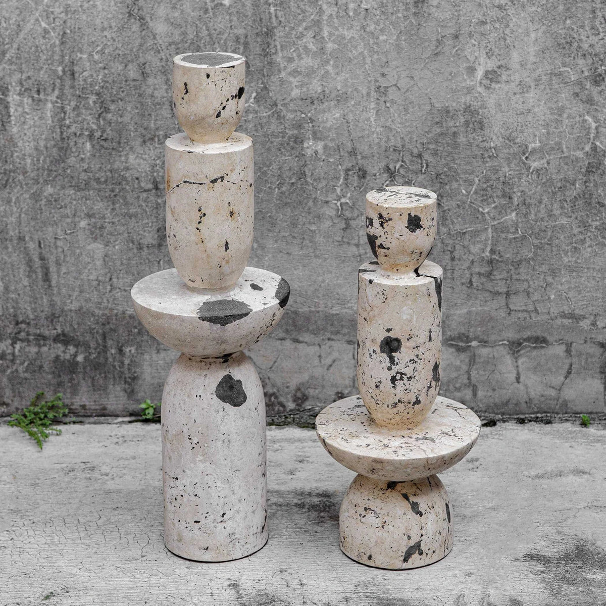 Limestone Tower Sculptures, Set of 2