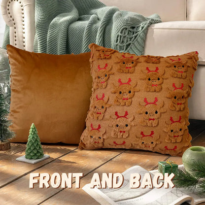 Highland Cow Throw Pillow Covers - Set of 2, 18x18 Soft Plush Faux Fur Cushion Cases for Farmhouse Decor