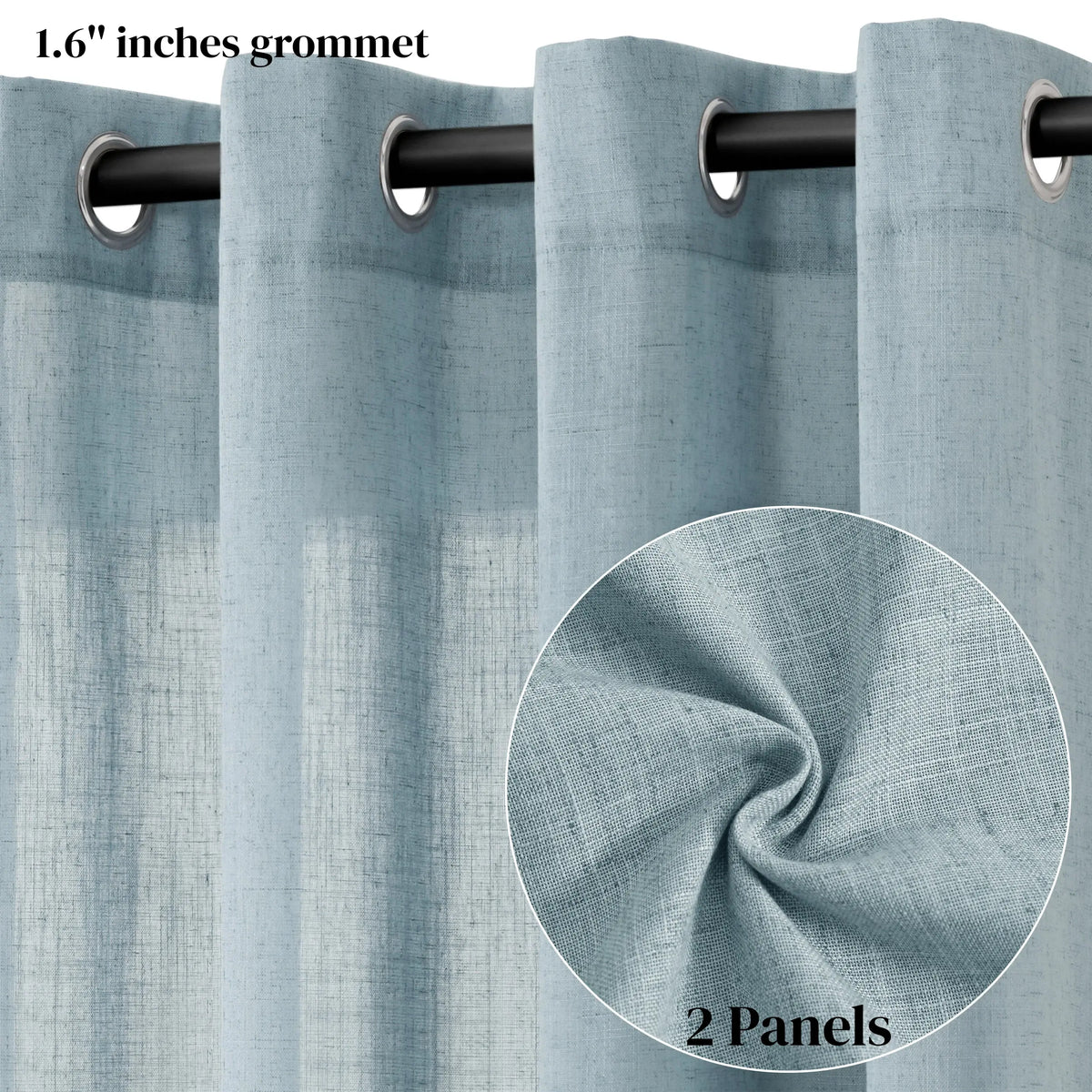 Jowels Semi-Sheer Linen Grommet Curtains - 2-Pack Drapes for Light Filtering Privacy in Any Room
