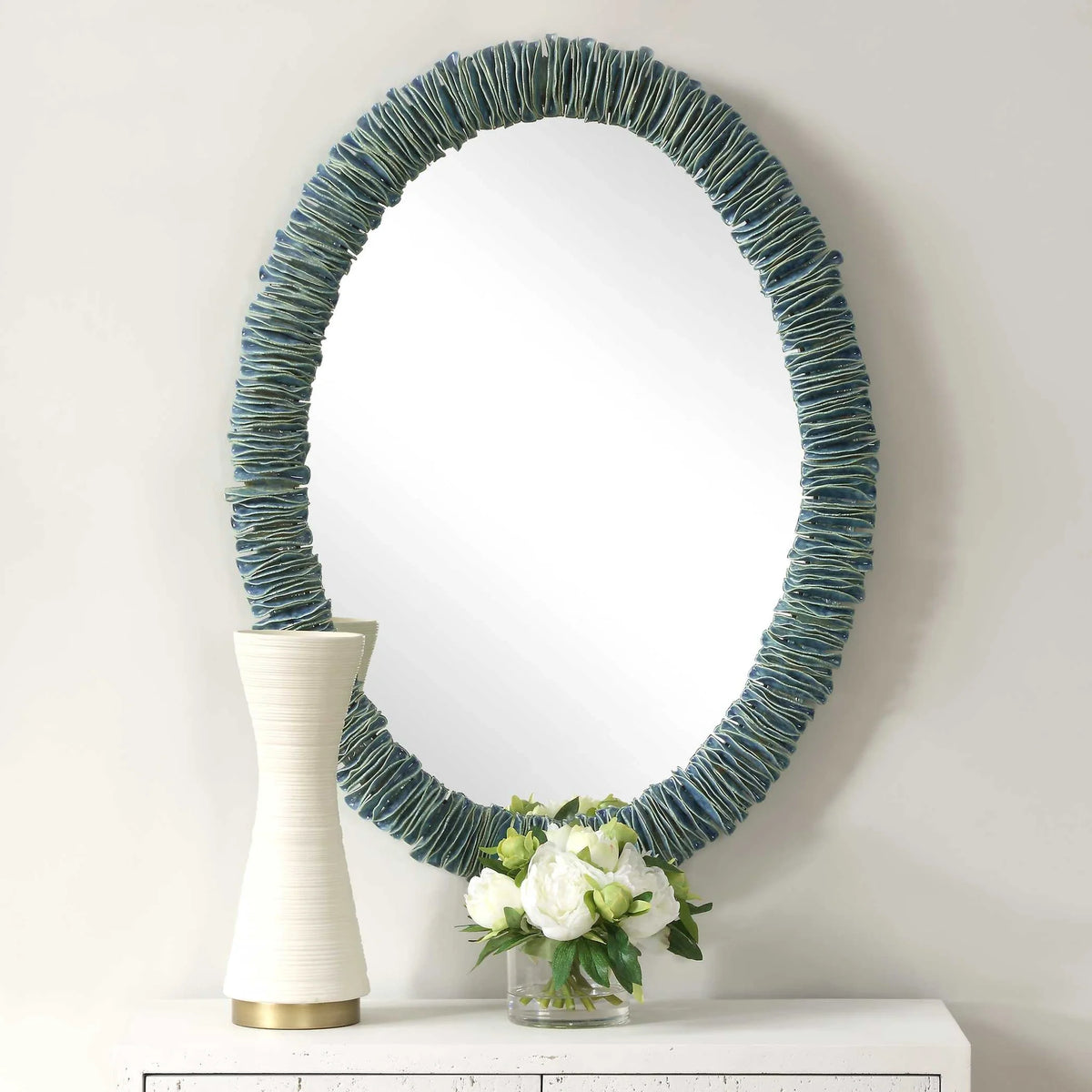 Teal Blue Oval Mirror