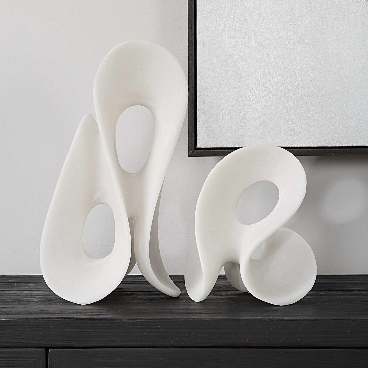 Minimalist White Sculptures, Set of 2