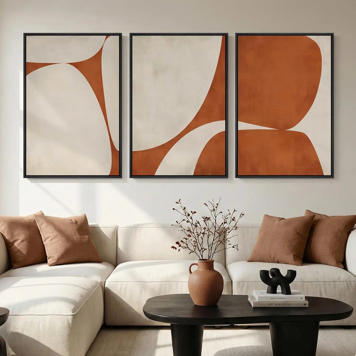 Set of 3 Framed Neutral Abstract Canvas Prints