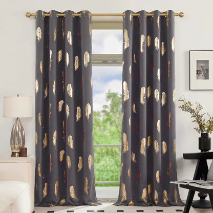 2 Panels of 52"x84" Foil Metallic Printed Grommet Blackout Curtains - Thermal Insulated Drapes for Privacy and Comfort
