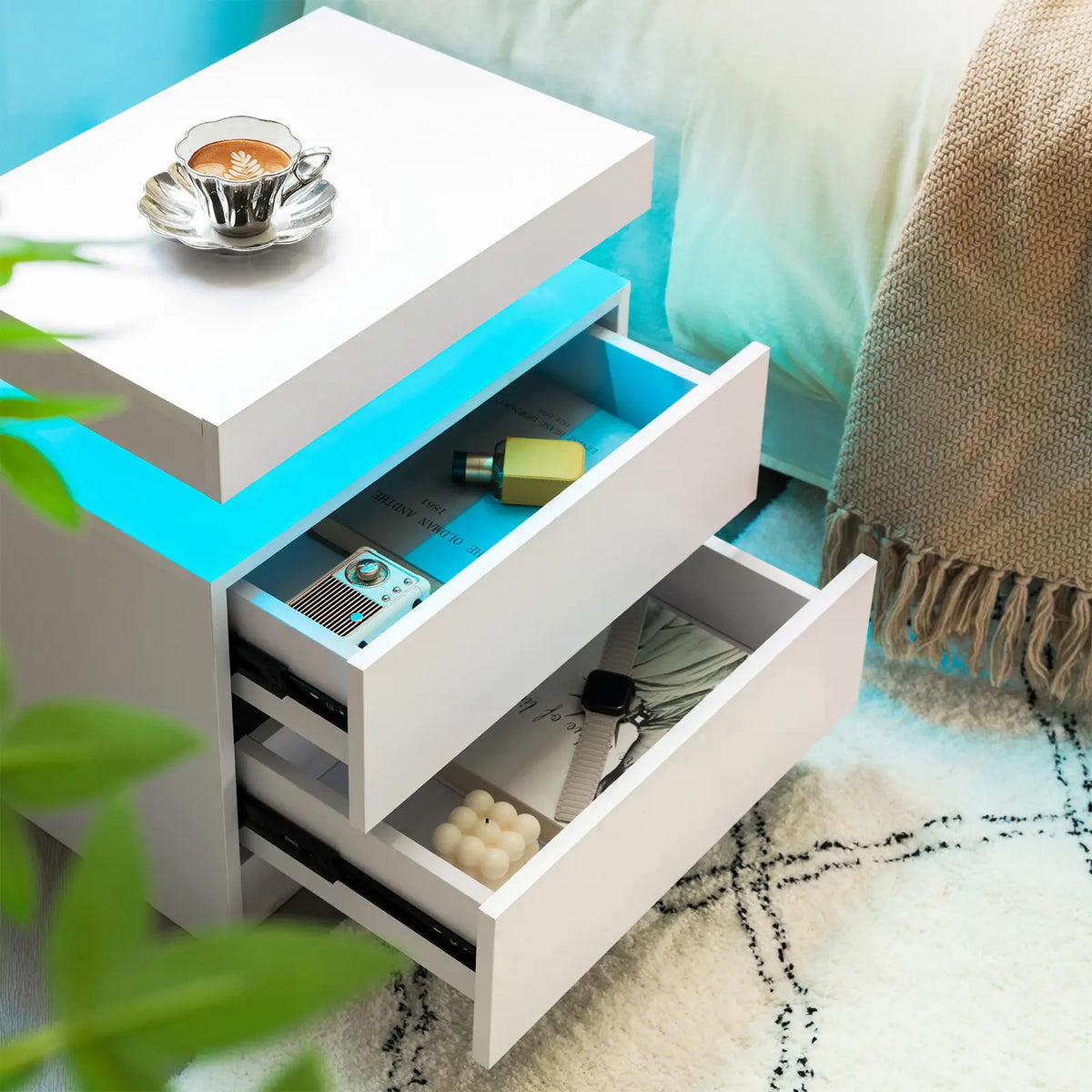 LED Nightstand with 2 Drawers