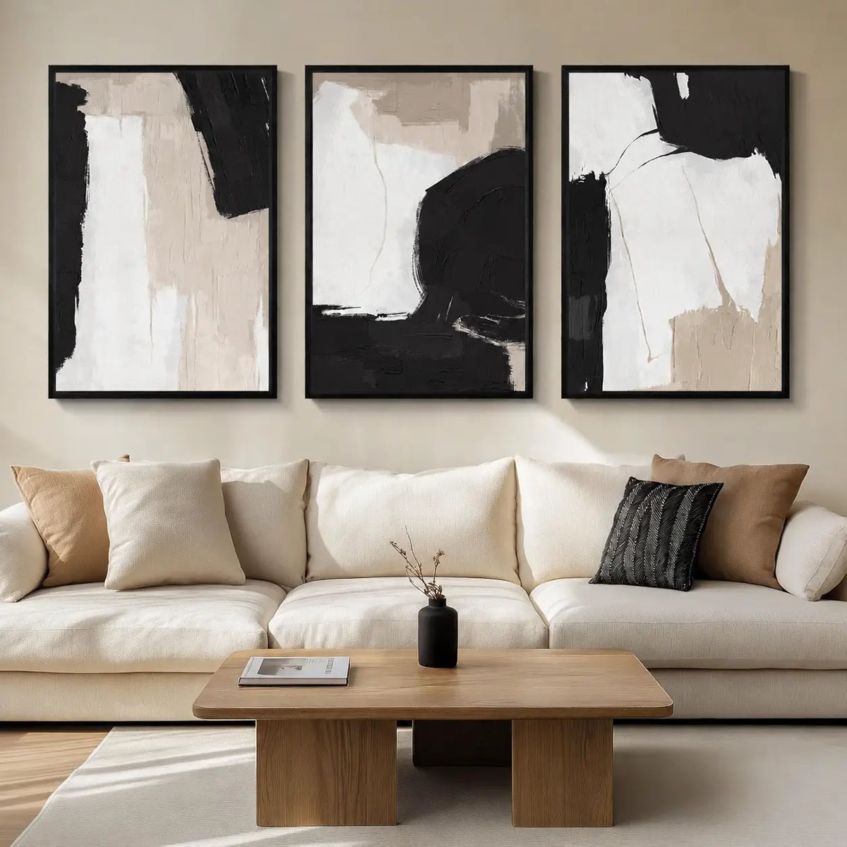 Elevate Your Space with a Set of 3 Framed Neutral Abstract Canvas Prints - Modern Minimalist Artwork for Any Room