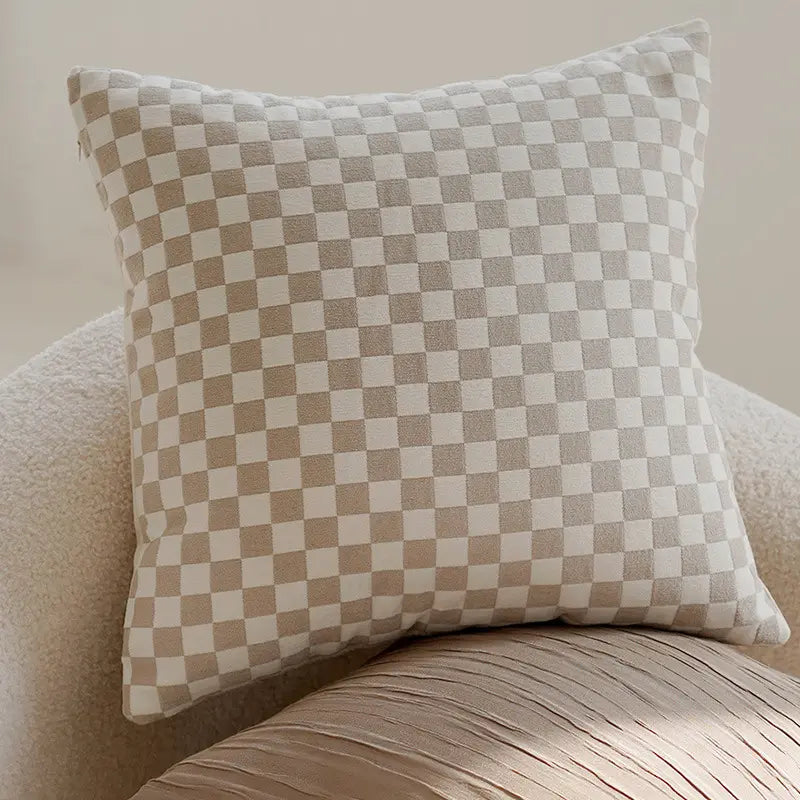 Cream Gingham Cushion Covers - 2-Piece Set for a Nordic Touch