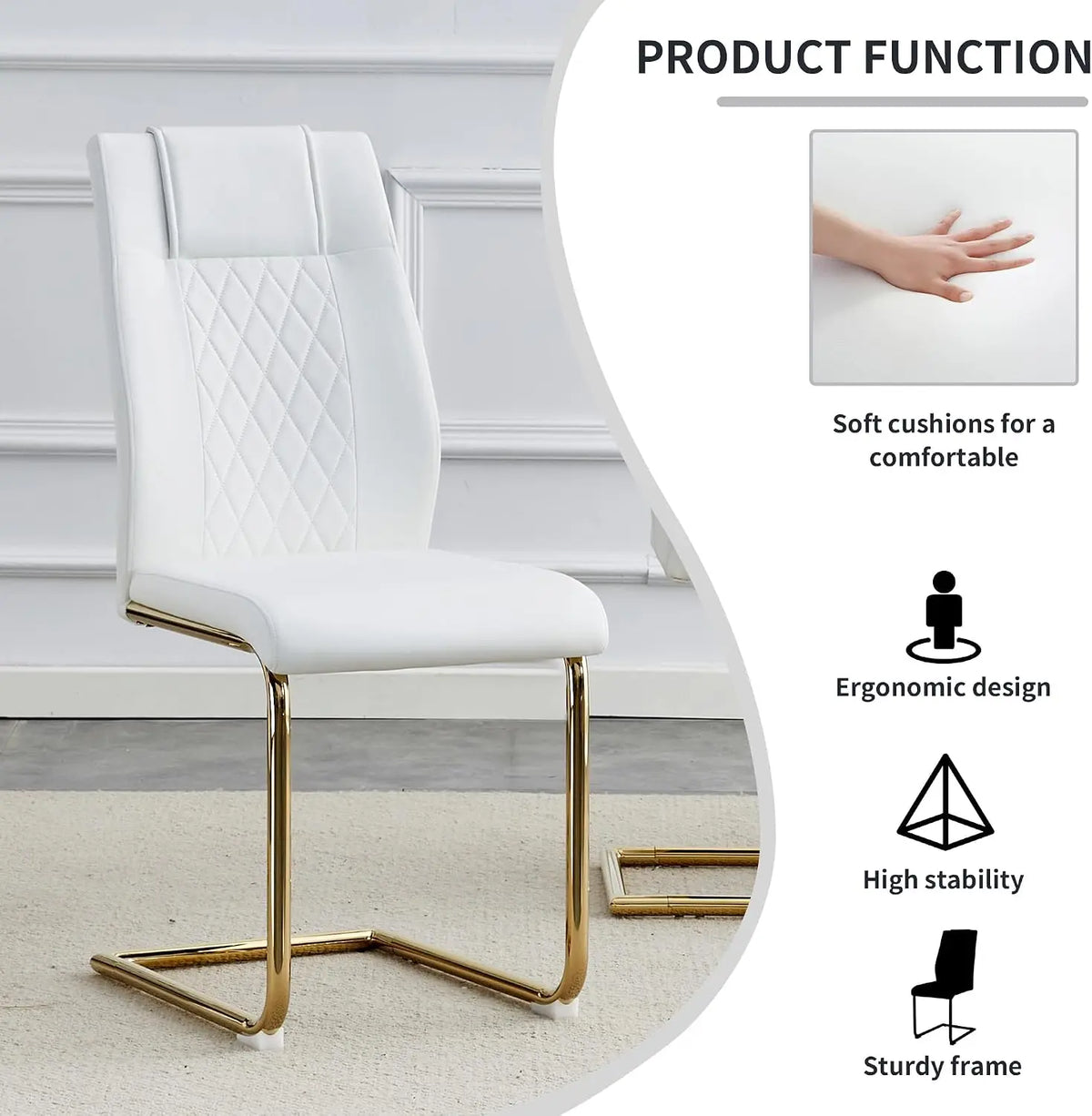 7-Piece Dining Table Set with White Rectangular MDF Table and 6 Leather Chairs