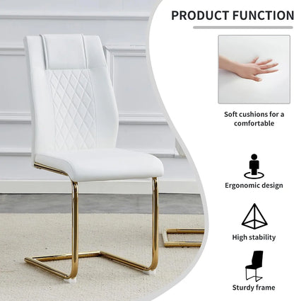 7-Piece Dining Table Set with White Rectangular MDF Table and 6 Leather Chairs