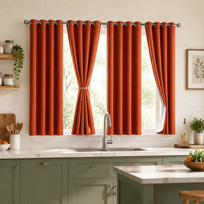 Terracotta Linen Blend Room-Darkening Curtains | Set of 4 Panels, Rust-Proof Grommet Top | Six Sizes to 108"