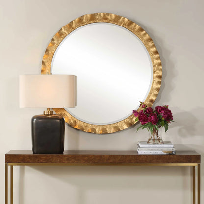 Scalloped Gold Round Mirror