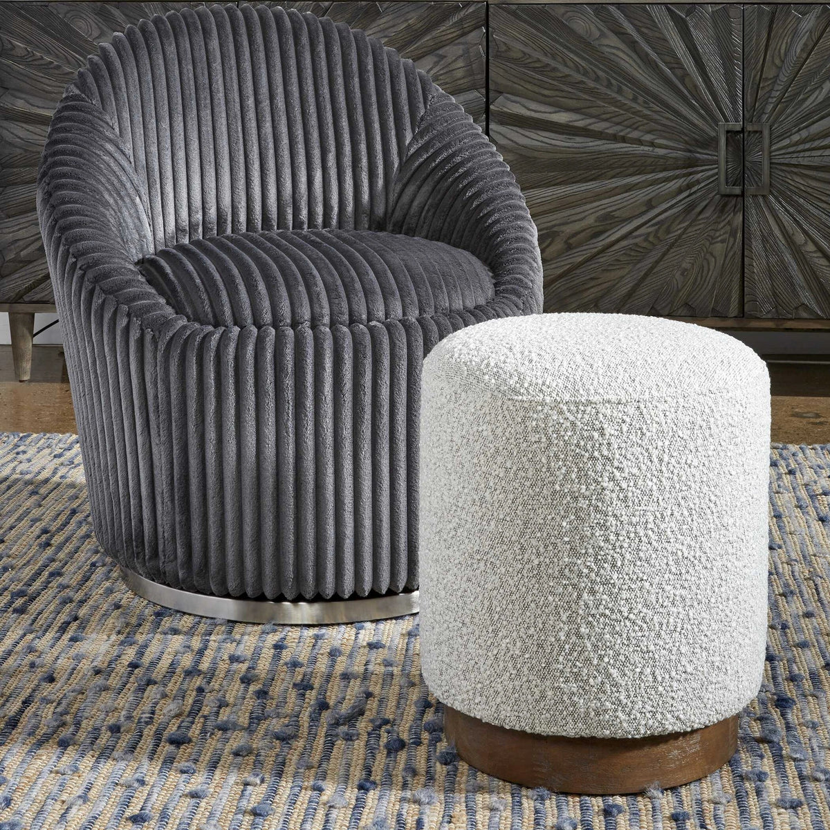 Ivory Boucle Ottoman