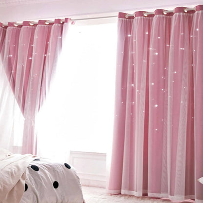 Double Layer Blackout Curtains | Thermal Insulated, Pink | Wide Size Range, Set of 2