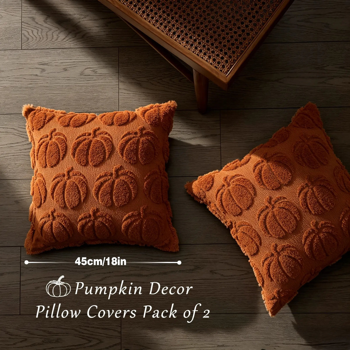 Fall Decorative Throw Pillow Covers - 18x18 Halloween Plush Pumpkin Accent for Home & Porch Decor
