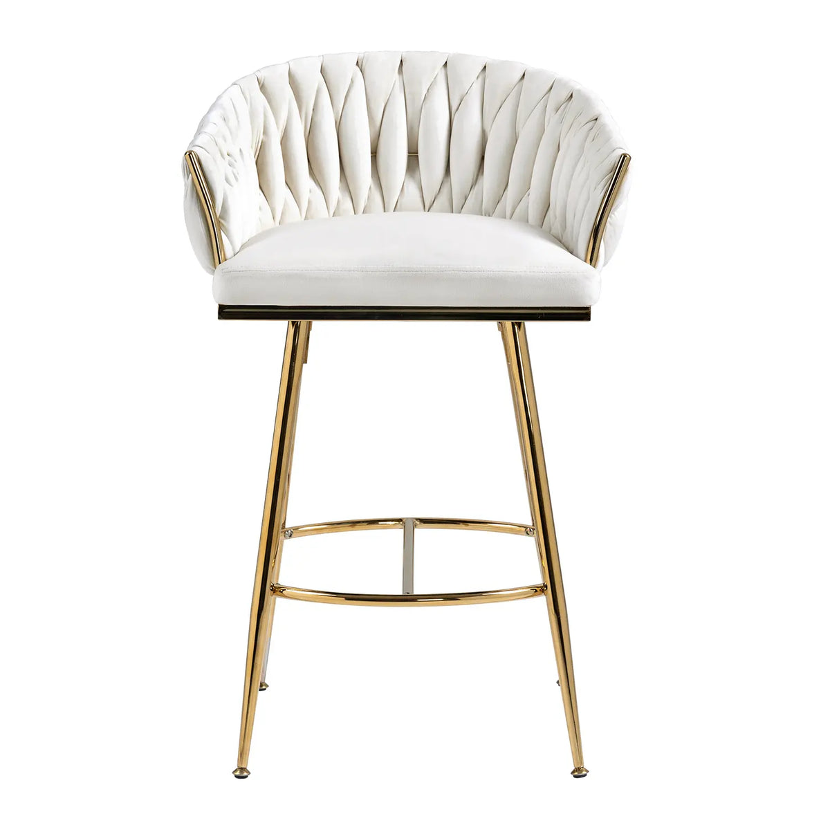 Dreamzon 26" Adjustable Velvet Counter Stools - Beige Chairs with Hand-Wave Back and Golden Chrome Base