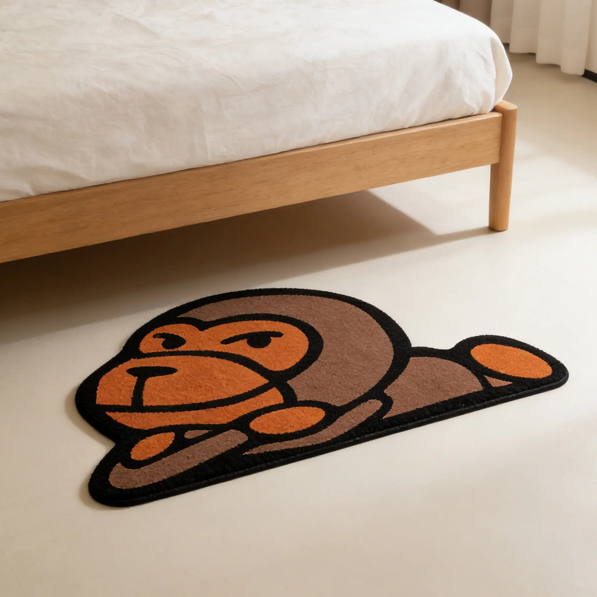 Playful Irregular Cartoon Monkey Print Carpet - Soft Velvet Easy Clean Area Rug for Living Room & Bedroom Decor