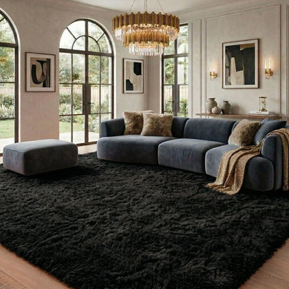Black Soft Fluffy Shag Area Rug