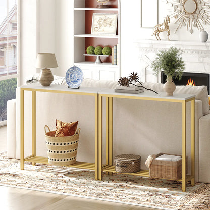 Yatiney Narrow Console Table - 2-Tier Industrial Design for Small Spaces, Perfect for Living Room or Entryway